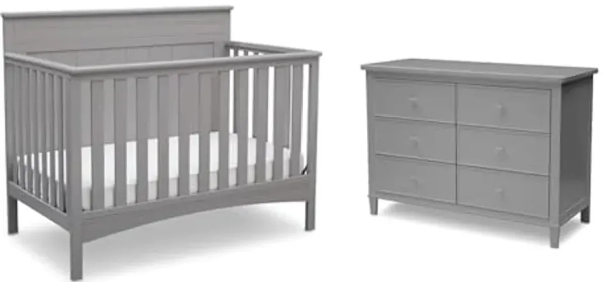 Delta Children Fancy 4-in-1 Convertible Crib and 6 Drawer Dresser Bundle, Grey