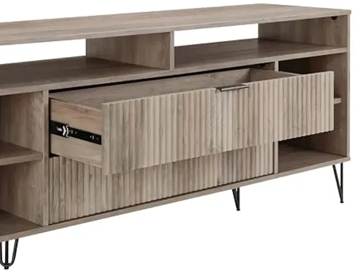 Manhattan Comfort Dumbo Mid Century Modern TV Stand for Televisions up to 60 Inches, Home Entertainment Center with Storage, 6 Shelves, 2 Drawers, No Tool Assembly, 63" Wide, Rustic Grey