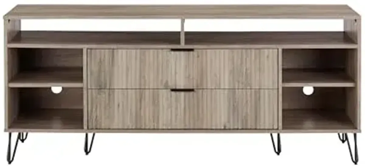 Manhattan Comfort Dumbo Mid Century Modern TV Stand for Televisions up to 60 Inches, Home Entertainment Center with Storage, 6 Shelves, 2 Drawers, No Tool Assembly, 63" Wide, Rustic Grey