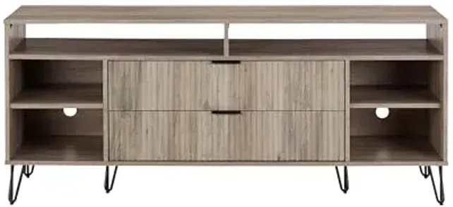 Manhattan Comfort Dumbo Mid Century Modern TV Stand for Televisions up to 60 Inches, Home Entertainment Center with Storage, 6 Shelves, 2 Drawers, No Tool Assembly, 63" Wide, Rustic Grey
