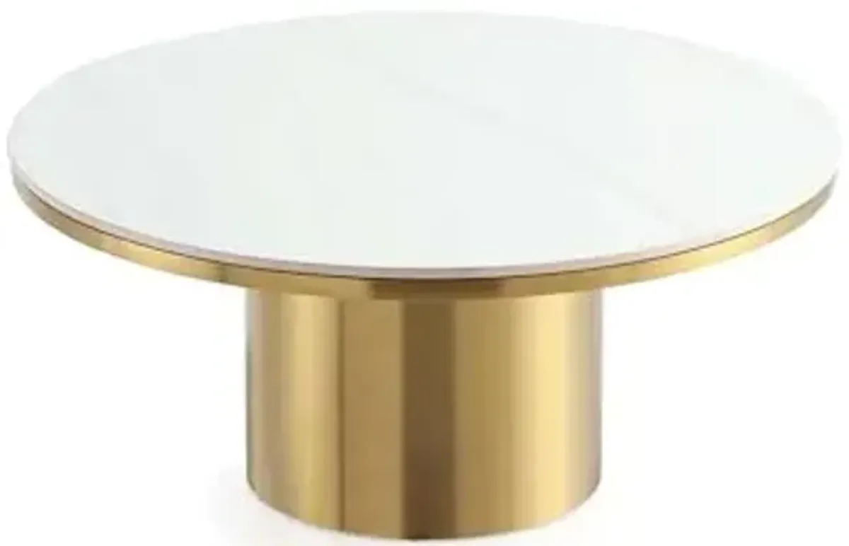 Manhattan Comfort Glenn 2 Piece Set, Round End and Coffee Tables with Sintered Stone Top & Stainless Steel Base, Elegant Design for Modern Living Room, Full Collection, Gold