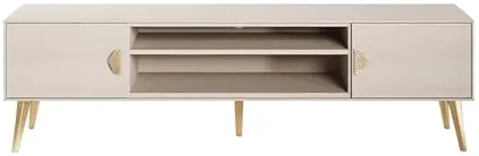 Manhattan Comfort Haley Mid Century Modern TV Stand for Televisions up to 55 Inches, Home Entertainment Center with Storage, Shelves, and Soft Close Doors, 70.9" Wide, White