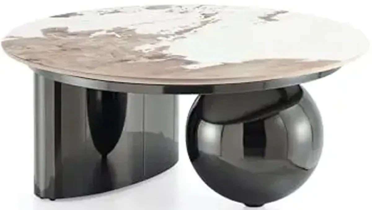 Manhattan Comfort Laurel 2 Piece Set, Round End and Coffee Tables with Sintered Stone Top & Stainless Steel Base, Elegant Design for Modern Living Room, Full Collection, Black