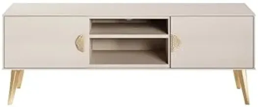 Manhattan Comfort Haley Mid Century Modern TV Stand for Televisions up to 46 Inches, Home Entertainment Center with Storage, Shelves, and Soft Close Doors, 55.10" Wide, White