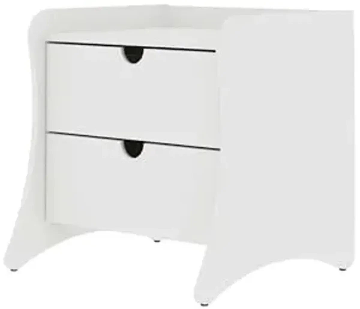 Manhattan Comfort Coney Mid Century Modern Nightstand with Drawers, Curved Legs, and Spacious Storage, Minimalist Bedroom Night Stand for Lamps and Decor Items, Bedside Table, White