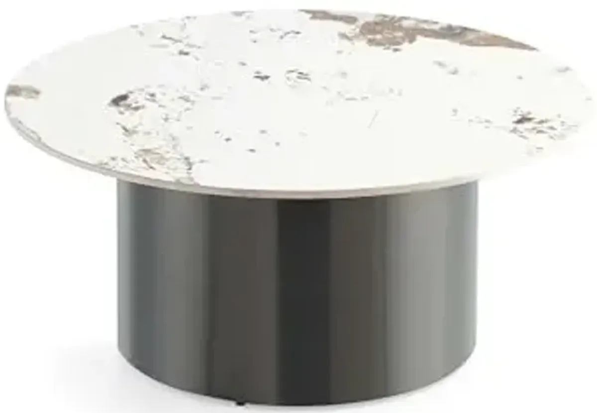 Manhattan Comfort Alondra Round Coffee Table with Sleek Sintered Stone Top and Stainless Steel Base, Elegant Design for Modern Living Room, Centerpiece, Black