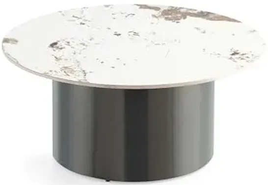 Manhattan Comfort Alondra Round Coffee Table with Sleek Sintered Stone Top and Stainless Steel Base, Elegant Design for Modern Living Room, Centerpiece, Black