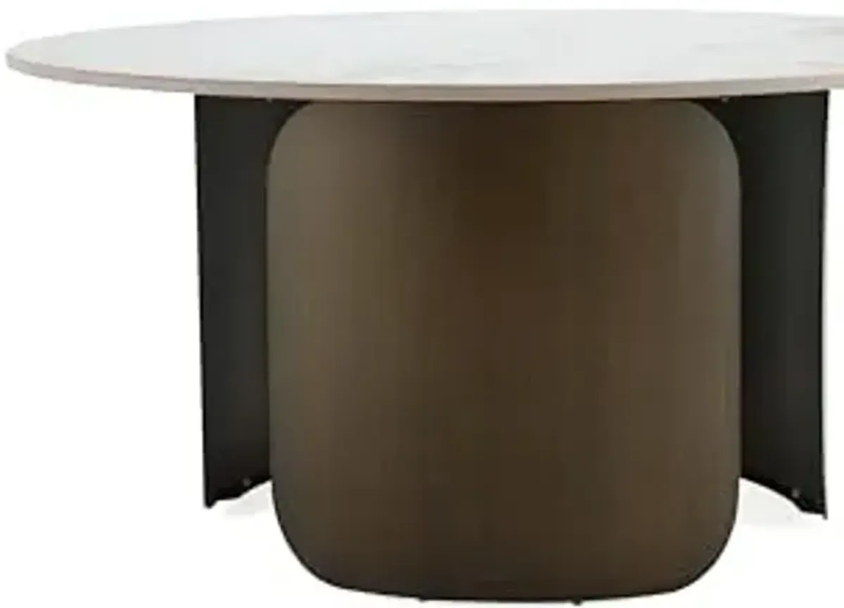 Manhattan Comfort Monica Round Coffee Table with Sleek Sintered Stone Top and Stainless Steel Base, Elegant Design for Modern Living Room, Centerpiece, Gold