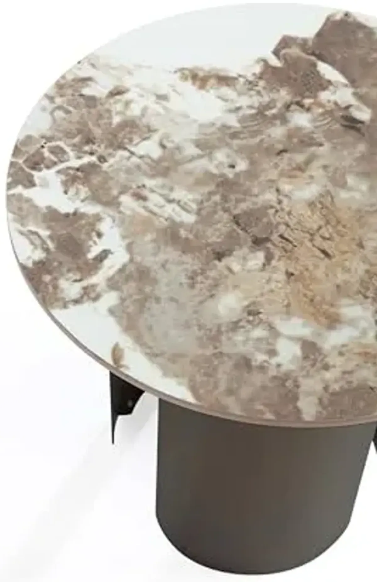 Manhattan Comfort Monica Round End Table with Sleek Sintered Stone Top and Stainless Steel Base, Elegant Design for Modern Living Room, Side Piece, Gold