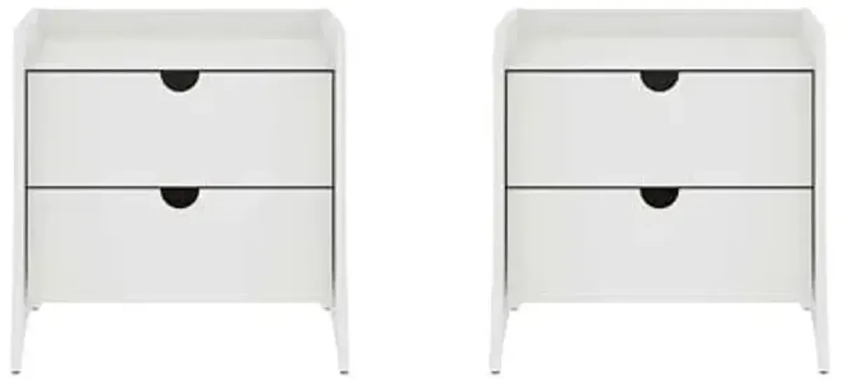 Manhattan Comfort Coney Mid Century Modern Nightstand with Drawers, Curved Legs, and Spacious Storage, Minimalist Bedroom Night Stand for Lamps and Decor Items, Bedside Table Set of 2, White