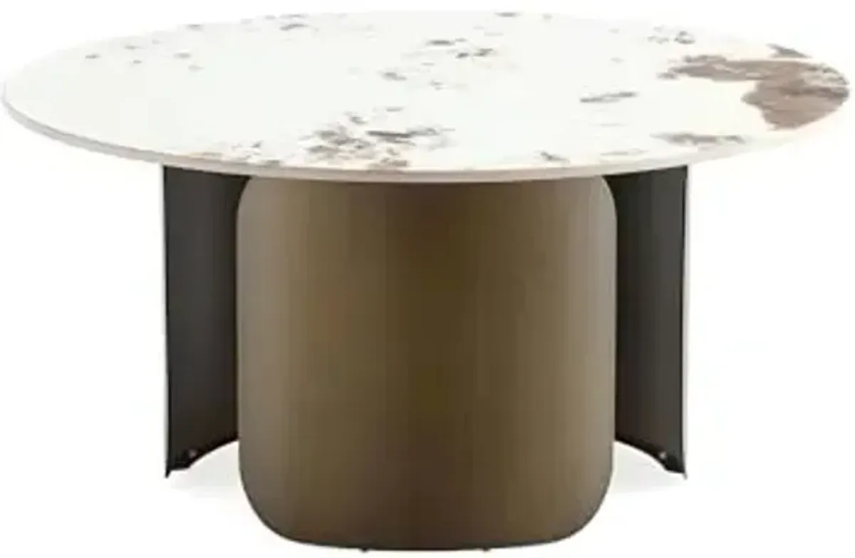 Manhattan Comfort Monica 2 Piece Set, Round End and Coffee Tables with Sintered Stone Top & Stainless Steel Base, Elegant Design for Modern Living Room, Full Collection, Gold