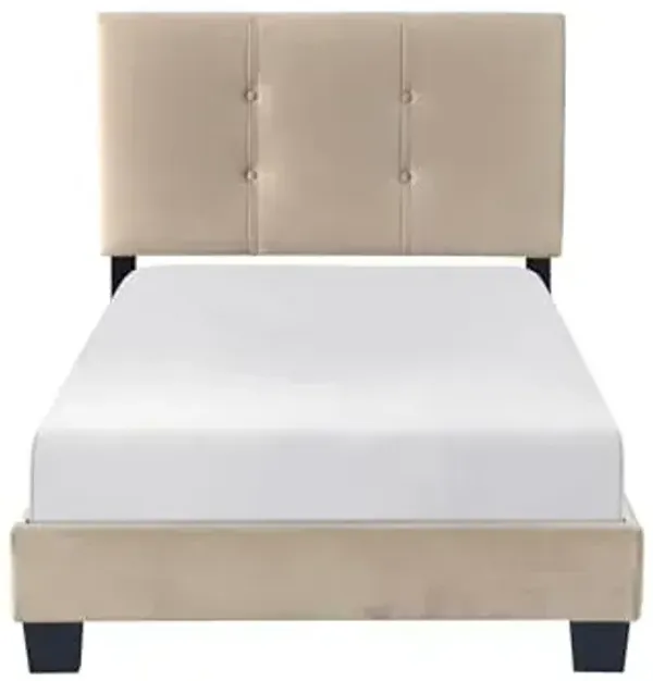 Lexicon Twin Bed Frame, Velvet Upholstered Bed with Button Tufted Headboard and Adjustable Headboard, Modern Twin Bed, No Box Spring Needed, Easy Assembly, Light Brown