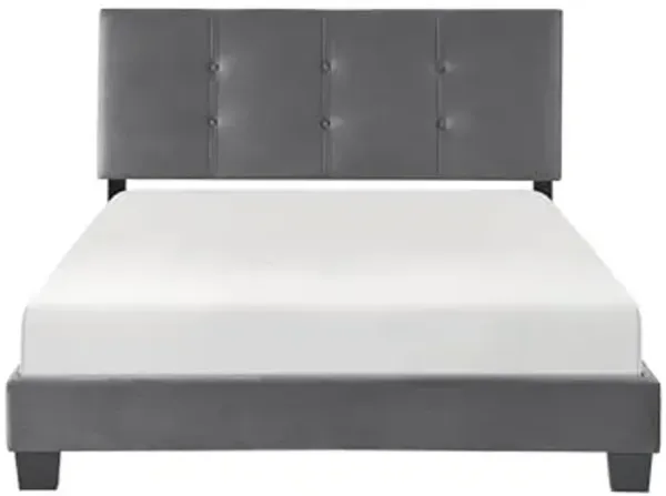 Lexicon Full Bed Frame, Velvet Upholstered Bed with Button Tufted Headboard and Adjustable Headboard, Modern Full Bed, No Box Spring Needed, Easy Assembly, Dark Gray