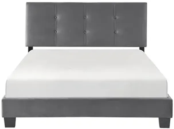 Lexicon Full Bed Frame, Velvet Upholstered Bed with Button Tufted Headboard and Adjustable Headboard, Modern Full Bed, No Box Spring Needed, Easy Assembly, Dark Gray