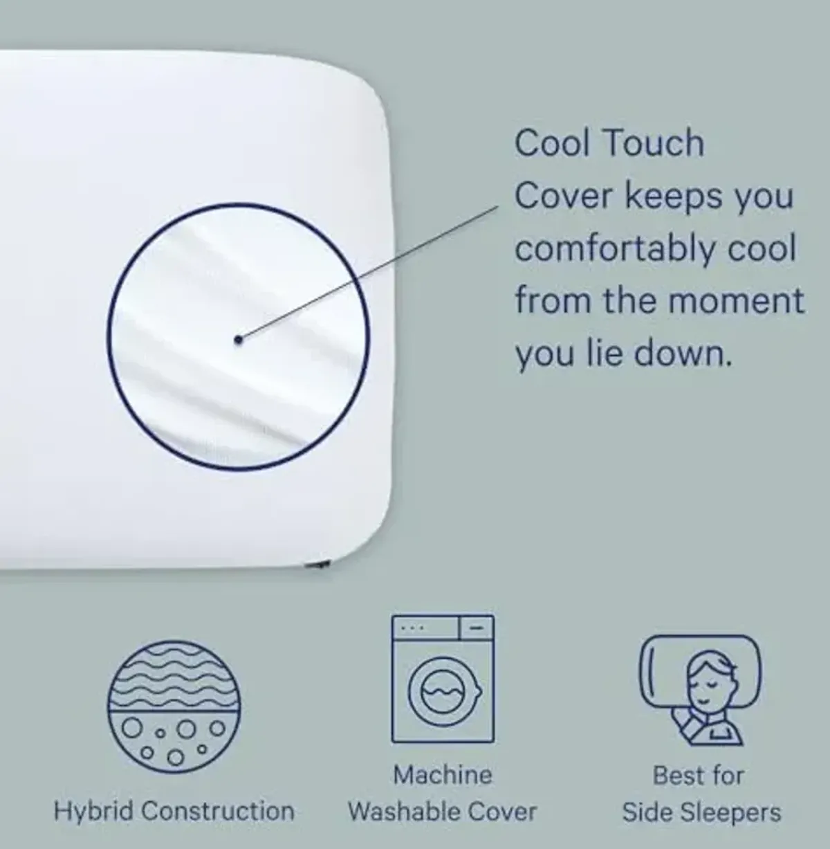 Casper Sleep Essential Cooling Hybrid Pillow, Standard Size – Dual-Sided Foam & Down-Alternative Fill, Medium Feel, Cooling Cover, Supports Side Sleepers, Breathable & Pressure-Relieving