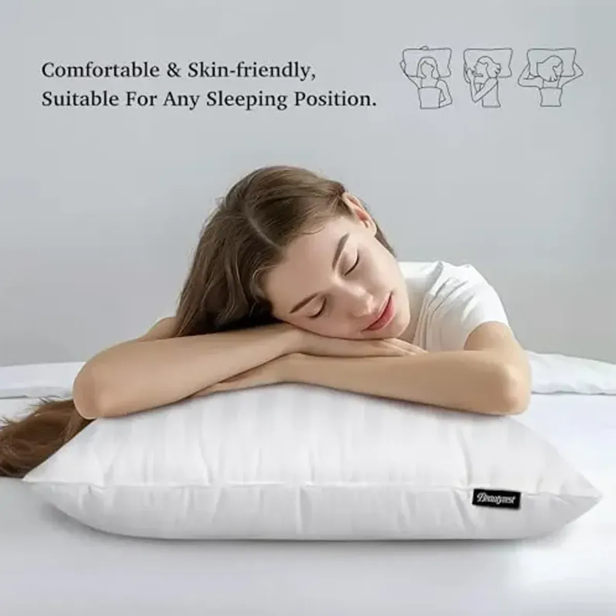 Beautyrest Luxury Goose Feathers Down Pillows Queen Size Set of 2, Hotel Collection Fluffy Bed Pillows, Medium Firm Hypoallergenic Pillow, 500 Thread US Grown Cotton Cover (20x28, Pack of 2)