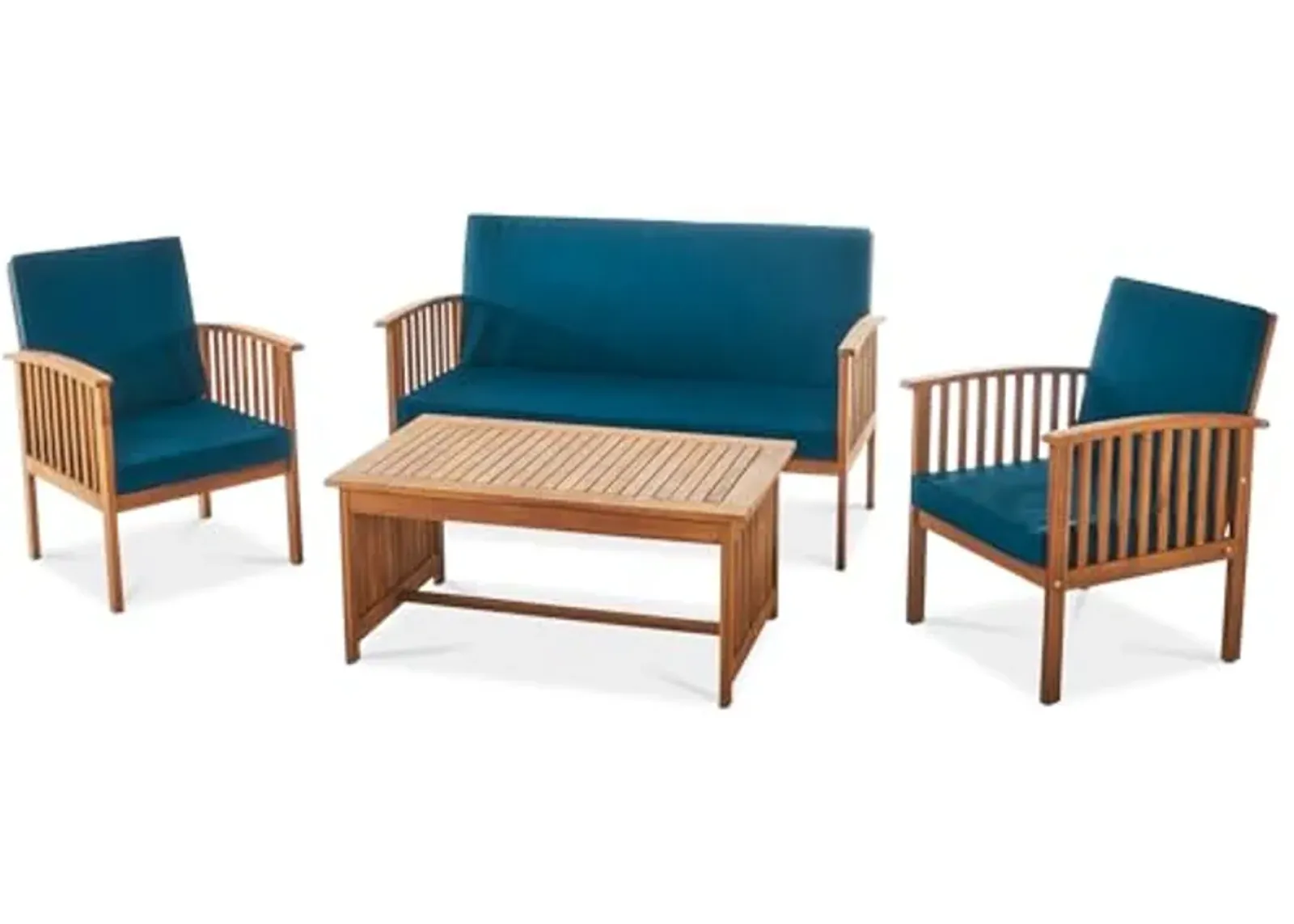 Christopher Knight Home Carolina Outdoor 4 Piece Patina Acacia Wood Sofa Conversation Patio Furniture Sets with Cushions, 27.50" D x 24.00" W x 33.25" H, Dark Teal/Brown