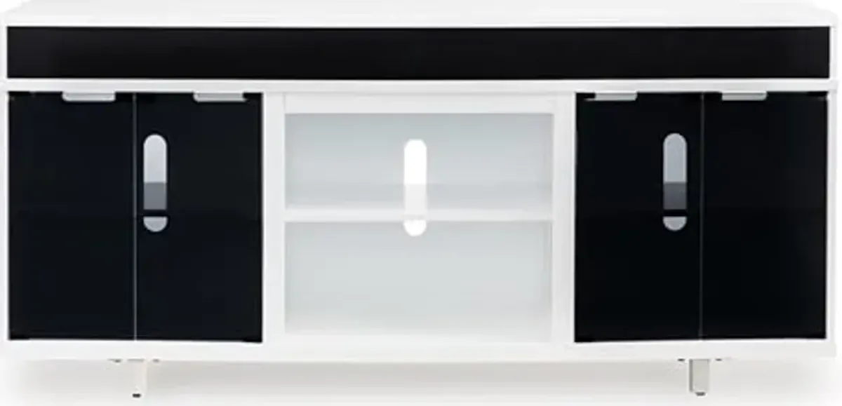 Signature Design by Ashley Gardoni Contemporary 72" TV Stand for TVs up to 82" with Adjustable Shelves, Cabinets, Cord Openings and Fireplace Option, White & Black