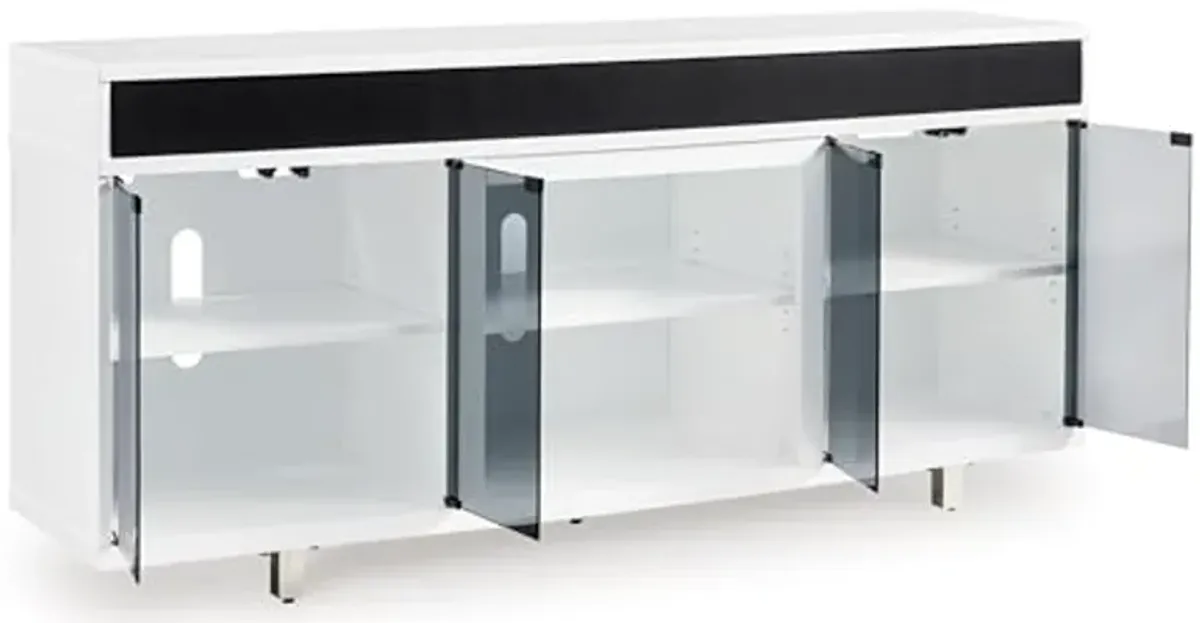 Signature Design by Ashley Gardoni Contemporary 72" TV Stand for TVs up to 82" with Adjustable Shelves, Cabinets, Cord Openings and Fireplace Option, White & Black