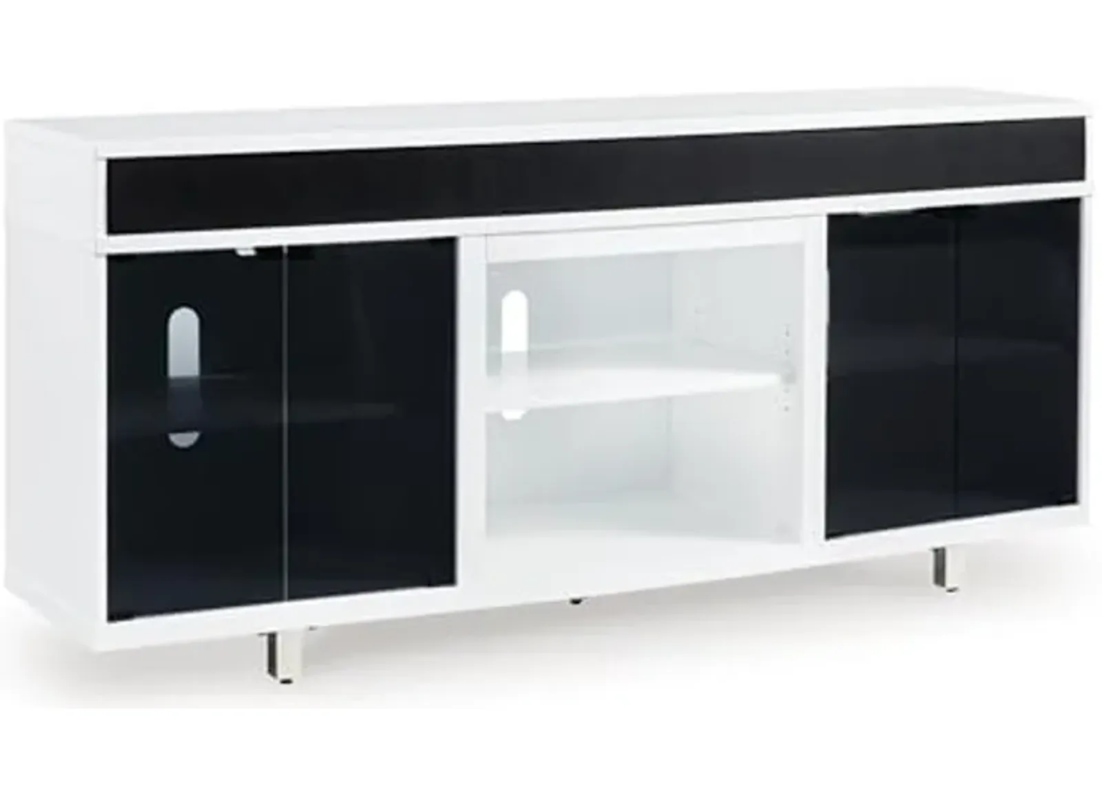 Signature Design by Ashley Gardoni Contemporary 72" TV Stand for TVs up to 82" with Adjustable Shelves, Cabinets, Cord Openings and Fireplace Option, White & Black