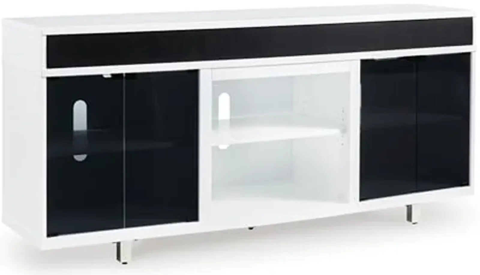 Signature Design by Ashley Gardoni Contemporary 72" TV Stand for TVs up to 82" with Adjustable Shelves, Cabinets, Cord Openings and Fireplace Option, White & Black