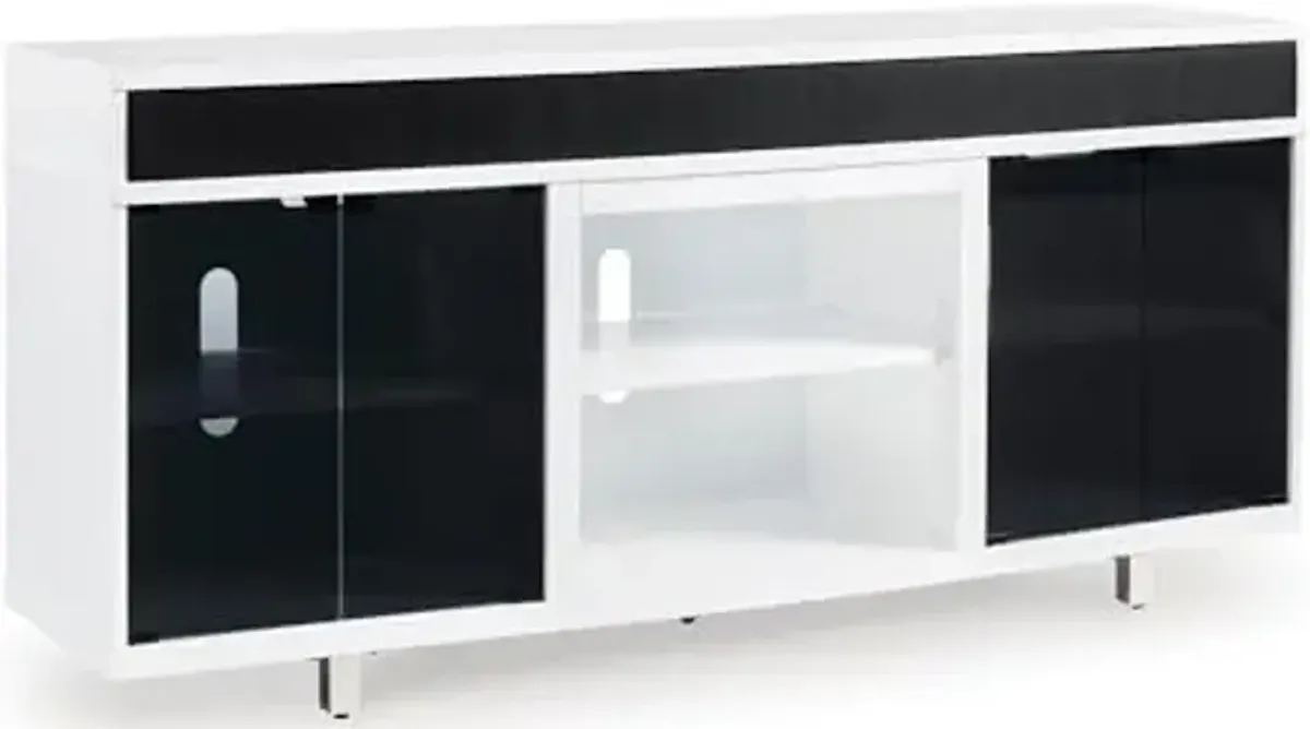 Signature Design by Ashley Gardoni Contemporary 72" TV Stand for TVs up to 82" with Adjustable Shelves, Cabinets, Cord Openings and Fireplace Option, White & Black
