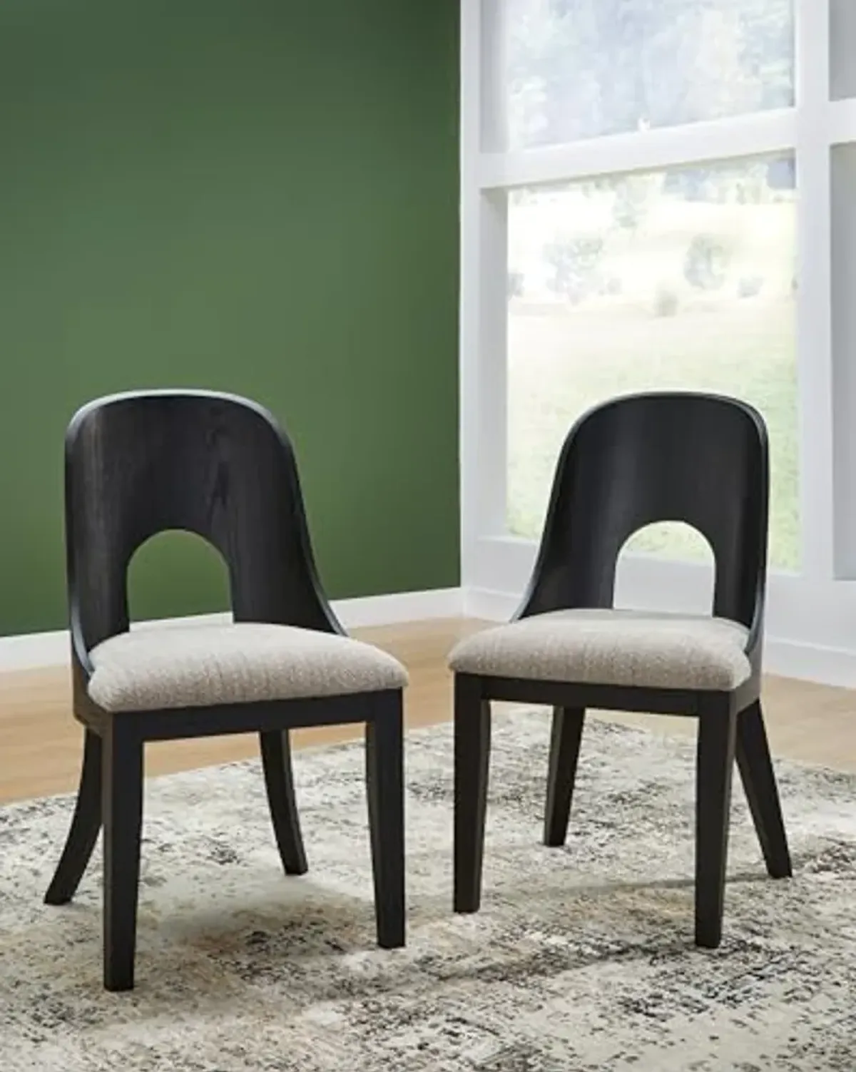 Signature Design by Ashley Rowanbeck Contemporary Armless Herringbone Upholstered Dining Chair, Set of 2, Black & Light Gray