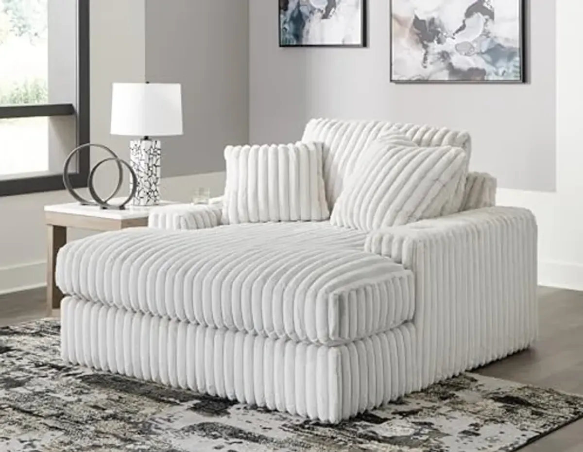 Signature Design by Ashley Stupendous Contemporary Upholstered Oversized Chaise with Cup Holders, USB Ports and 2 Toss Pillows, White