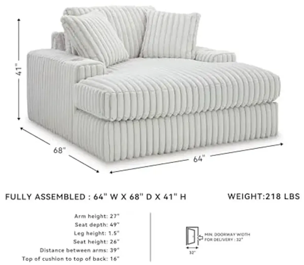 Signature Design by Ashley Stupendous Contemporary Upholstered Oversized Chaise with Cup Holders, USB Ports and 2 Toss Pillows, White