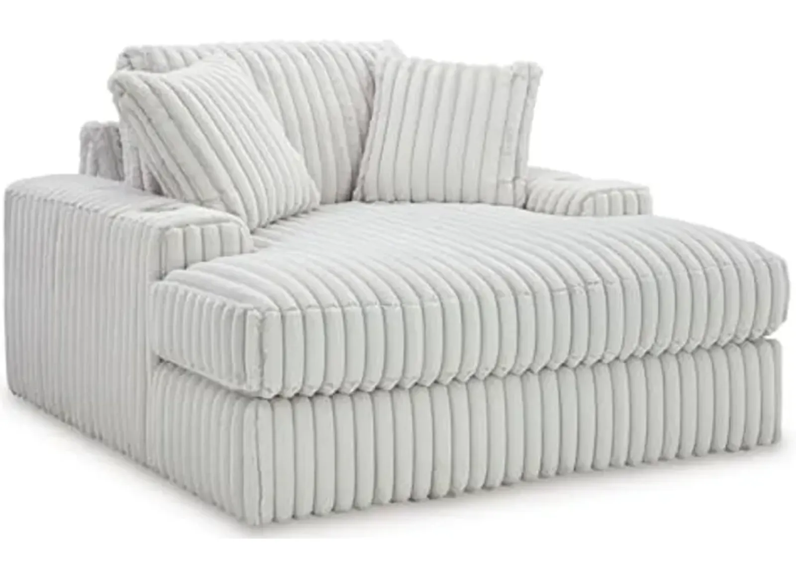 Signature Design by Ashley Stupendous Contemporary Upholstered Oversized Chaise with Cup Holders, USB Ports and 2 Toss Pillows, White