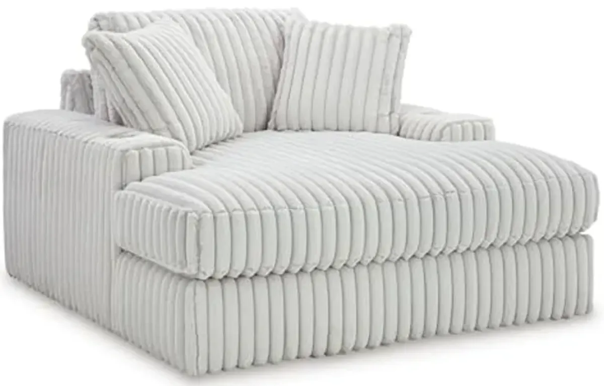 Signature Design by Ashley Stupendous Contemporary Upholstered Oversized Chaise with Cup Holders, USB Ports and 2 Toss Pillows, White