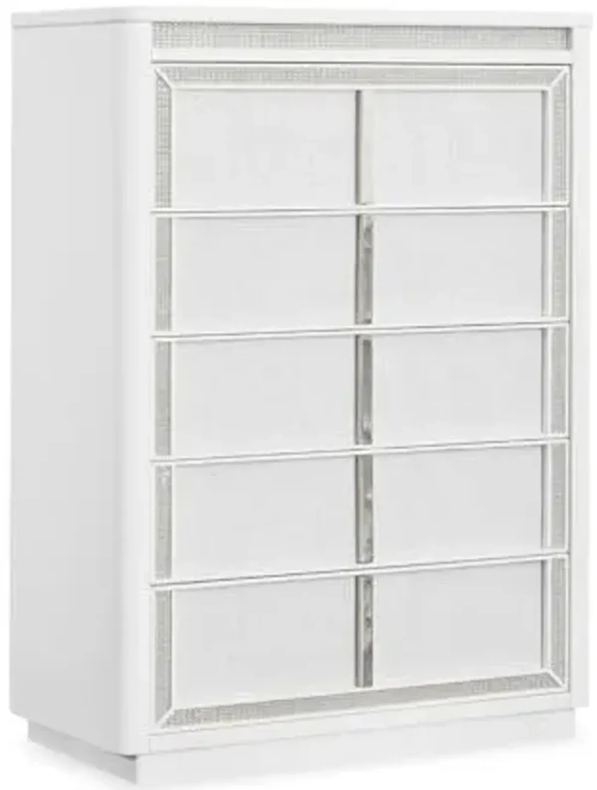 Signature Design by Ashley Chalanna Contemporary Chest of Drawers with Felt-Lined Top Drawer, LED Lighting and Glamorous Details, White