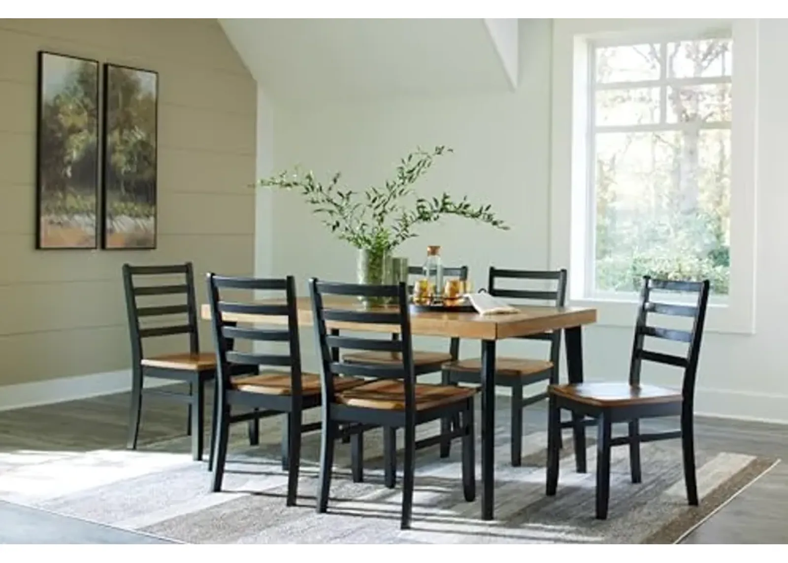 Signature Design by Ashley Blondon Rustic Chevron Dining Table and 6 Chairs, Set of 7, Black & Light Brown