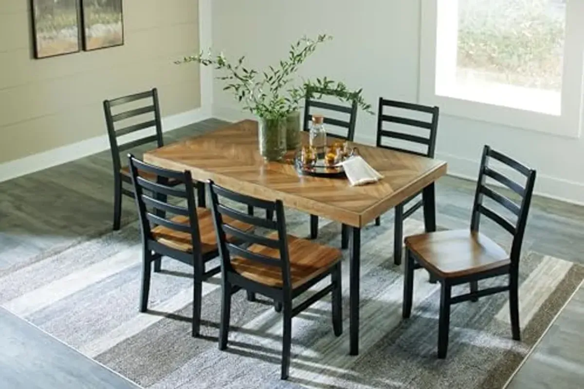 Signature Design by Ashley Blondon Rustic Chevron Dining Table and 6 Chairs, Set of 7, Black & Light Brown