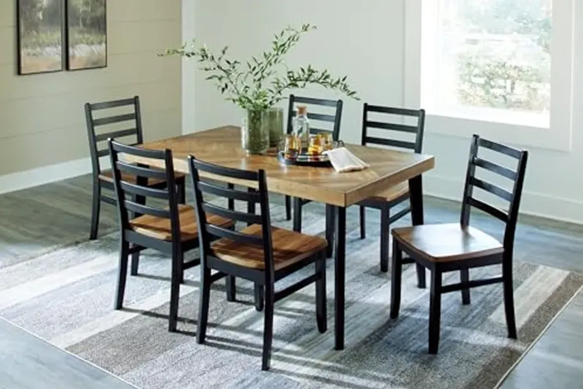 Signature Design by Ashley Blondon Rustic Chevron Dining Table and 6 Chairs, Set of 7, Black & Light Brown