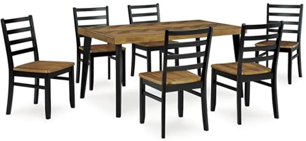 Signature Design by Ashley Blondon Rustic Chevron Dining Table and 6 Chairs, Set of 7, Black & Light Brown