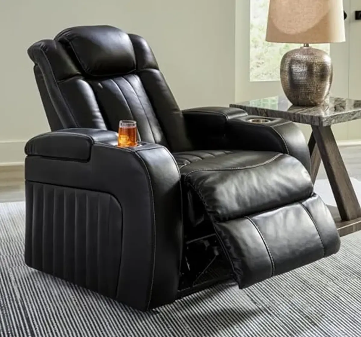 Signature Design by Ashley Caveman Den Power Recliner, 39" W x 42" D x 42" H, Black