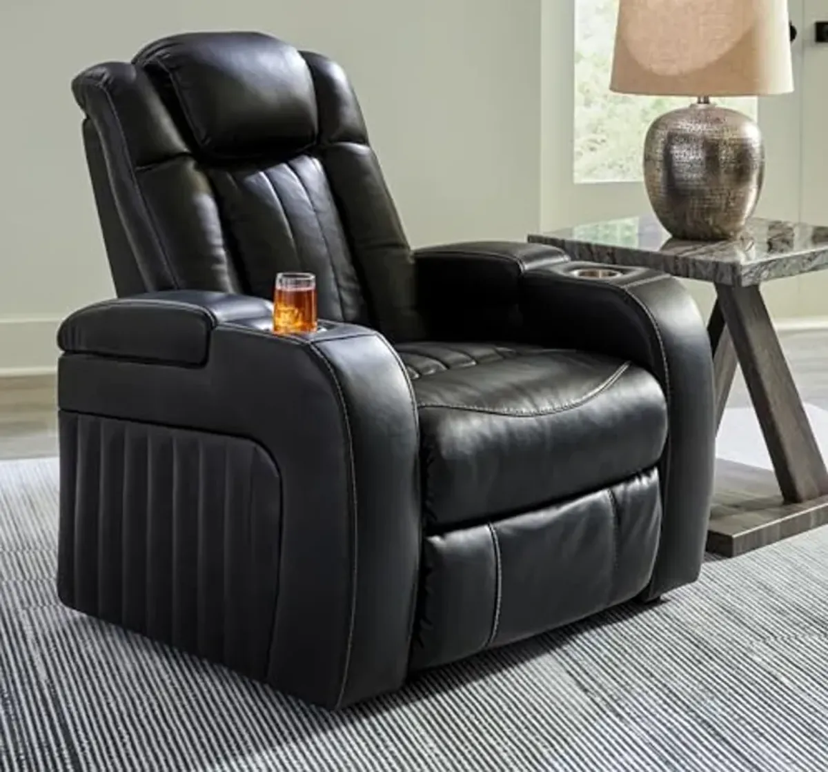 Signature Design by Ashley Caveman Den Power Recliner, 39" W x 42" D x 42" H, Black