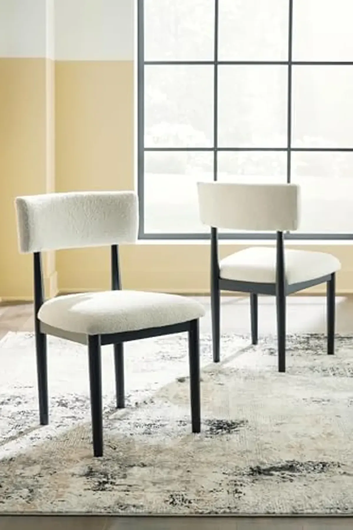 Signature Design by Ashley Xandrum Casual Upholstered Armless Dining Chair with Open Back and Tapered Legs, Set of 2, White & Black