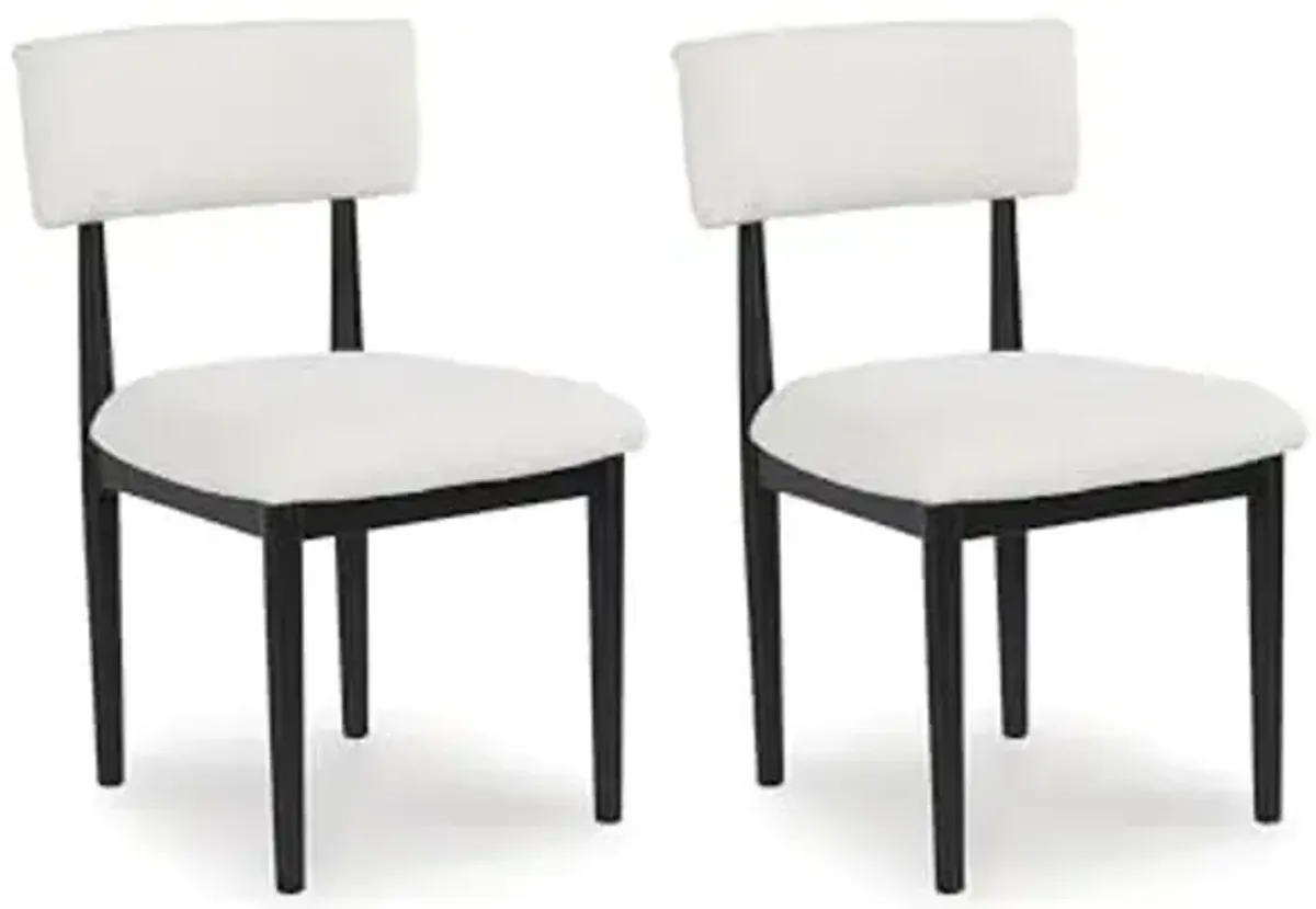 Signature Design by Ashley Xandrum Mid Century Modern Upholstered Boucle Dining Chair with Tapered Legs, Set of 2, White & Black