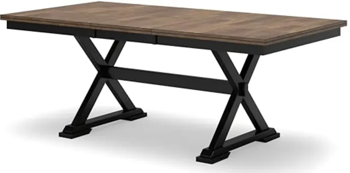 Signature Design by Ashley Wildenauer Farmhouse Dining Extension Table with Self-Storing Butterfly Leaf for 6-8 People, Black & Dark Brown