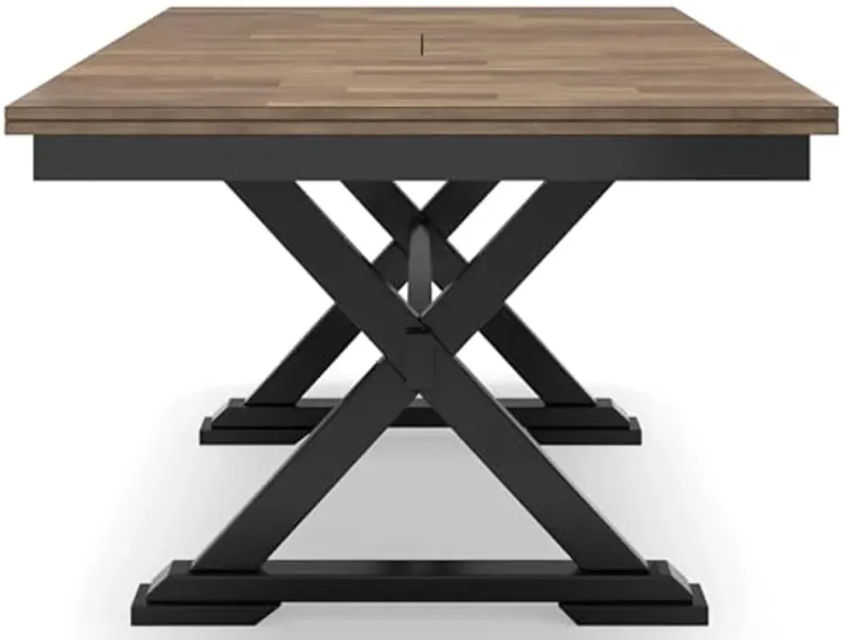 Signature Design by Ashley Wildenauer Farmhouse Dining Extension Table with Self-Storing Butterfly Leaf for 6-8 People, Black & Dark Brown