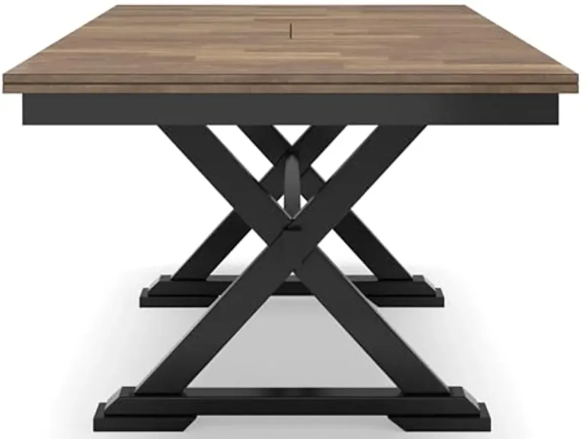 Signature Design by Ashley Wildenauer Farmhouse Dining Extension Table with Self-Storing Butterfly Leaf for 6-8 People, Black & Dark Brown