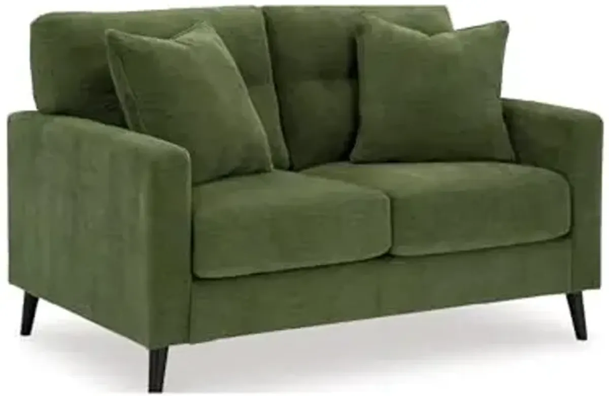 Signature Design by Ashley Bixler Mid-Century Modern Tufted Loveseat with 2 Toss Pillows, Green