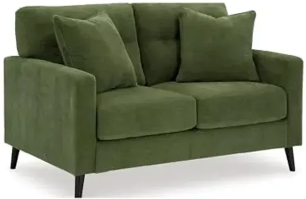 Signature Design by Ashley Bixler Mid-Century Modern Tufted Loveseat with 2 Toss Pillows, Green