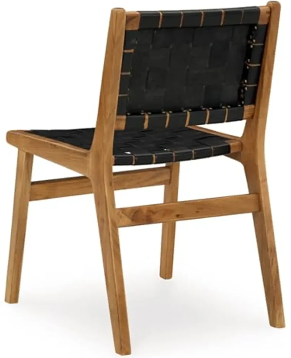 Signature Design by Ashley Fortmaine Modern Upholstered Armless Dining Chair with Open Back and Woven Leather Straps, Set of 2, Light Brown & Black