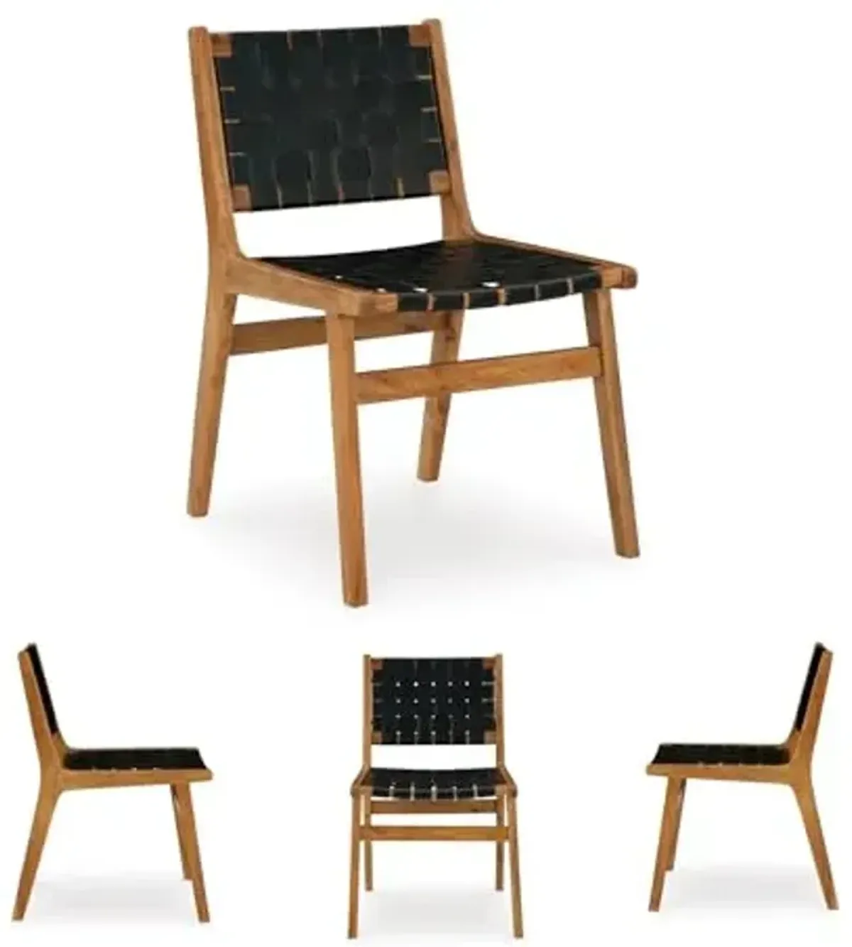 Signature Design by Ashley Fortmaine Modern Upholstered Armless Dining Chair with Open Back and Woven Leather Straps, Set of 2, Light Brown & Black