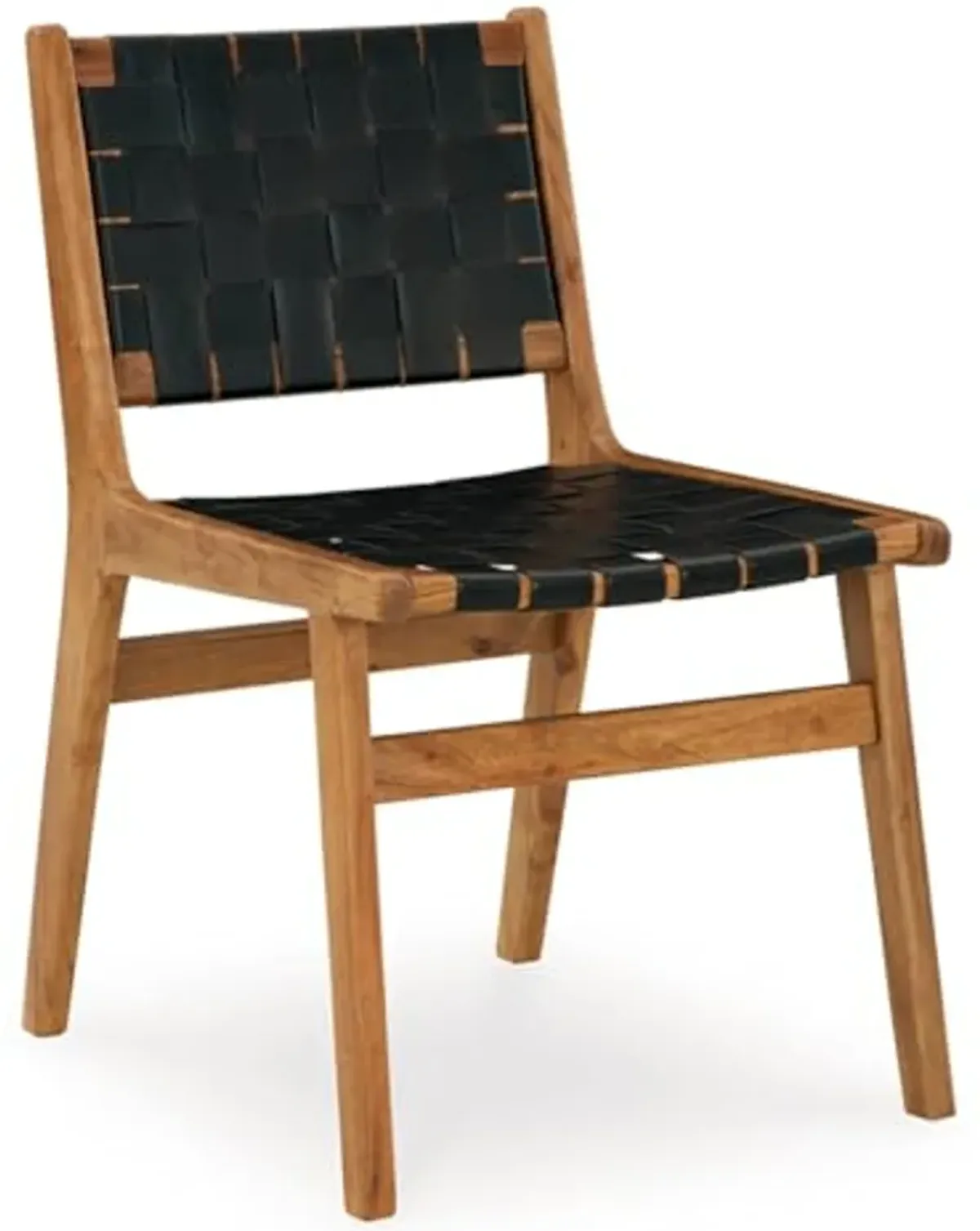 Signature Design by Ashley Fortmaine Modern Upholstered Armless Dining Chair with Open Back and Woven Leather Straps, Set of 2, Light Brown & Black