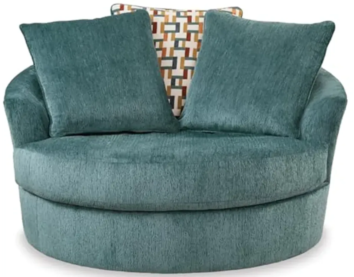 Signature Design by Ashley Laylabrook Scandinavian Upholstered Oversized Swivel Accent Chair with 3 Back Pillows, Green