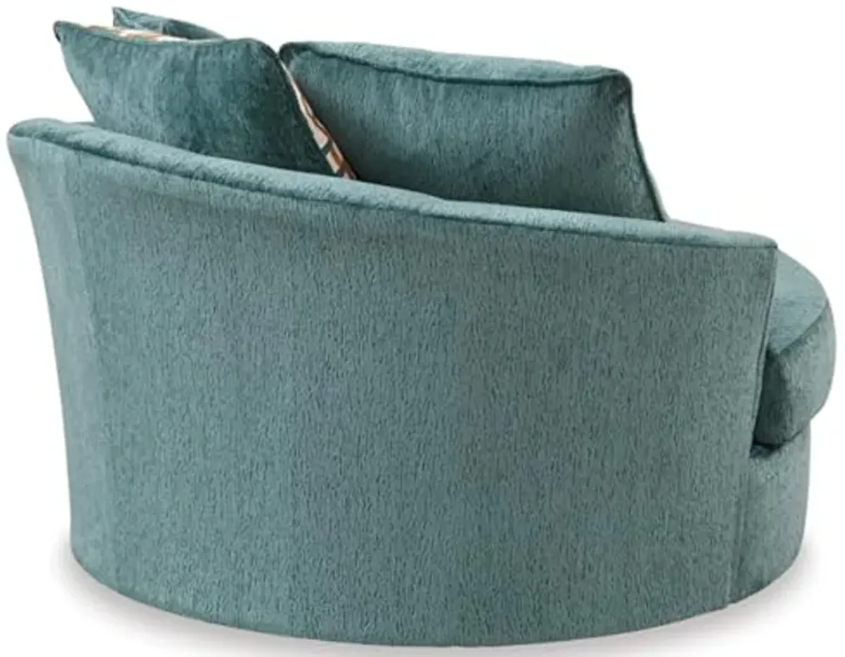 Signature Design by Ashley Laylabrook Scandinavian Upholstered Oversized Swivel Accent Chair with 3 Back Pillows, Green